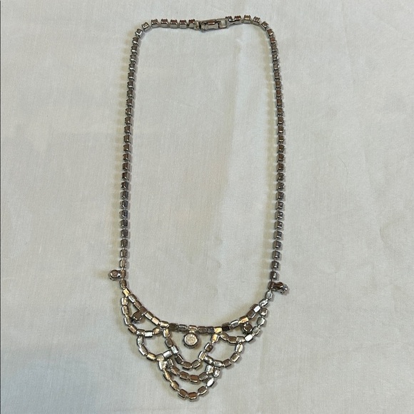 Vintage Clear and Ruby Red Crystal Rhinestone Old Hollywood Choker Bib Necklace - Picture 6 of 15